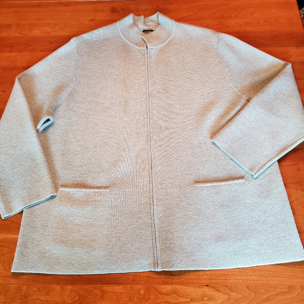 Eileen Fisher Woman Zip Cardi Jacket, size "XL", blue heather